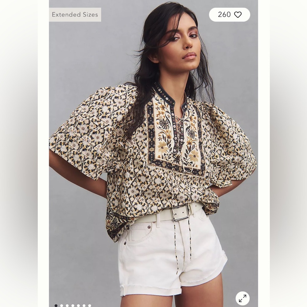 New Anthropologie Pleated Puff Sleeve Lace Up Front Floral Peasant Blouse S